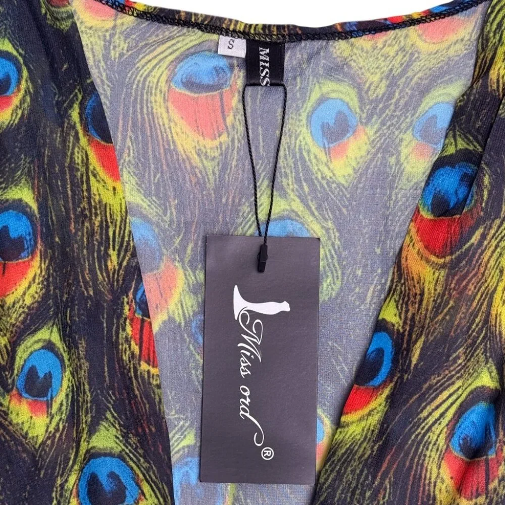 NWT MISS ORD PEACOCK PRINT MAXI DRESS BLOOMCORE GLAM SMALL - Picture 3 of 8